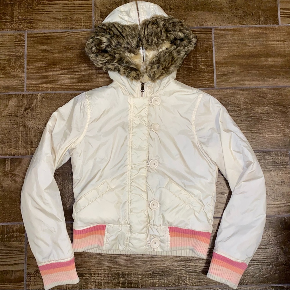 EUC BB Dakota Nylon Faux Fur Retro Bomber Jacket
